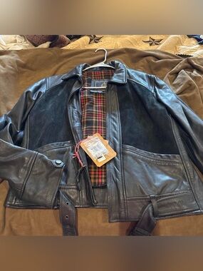 Women’s Black Leather & Suede Jacket with Plaid Lining